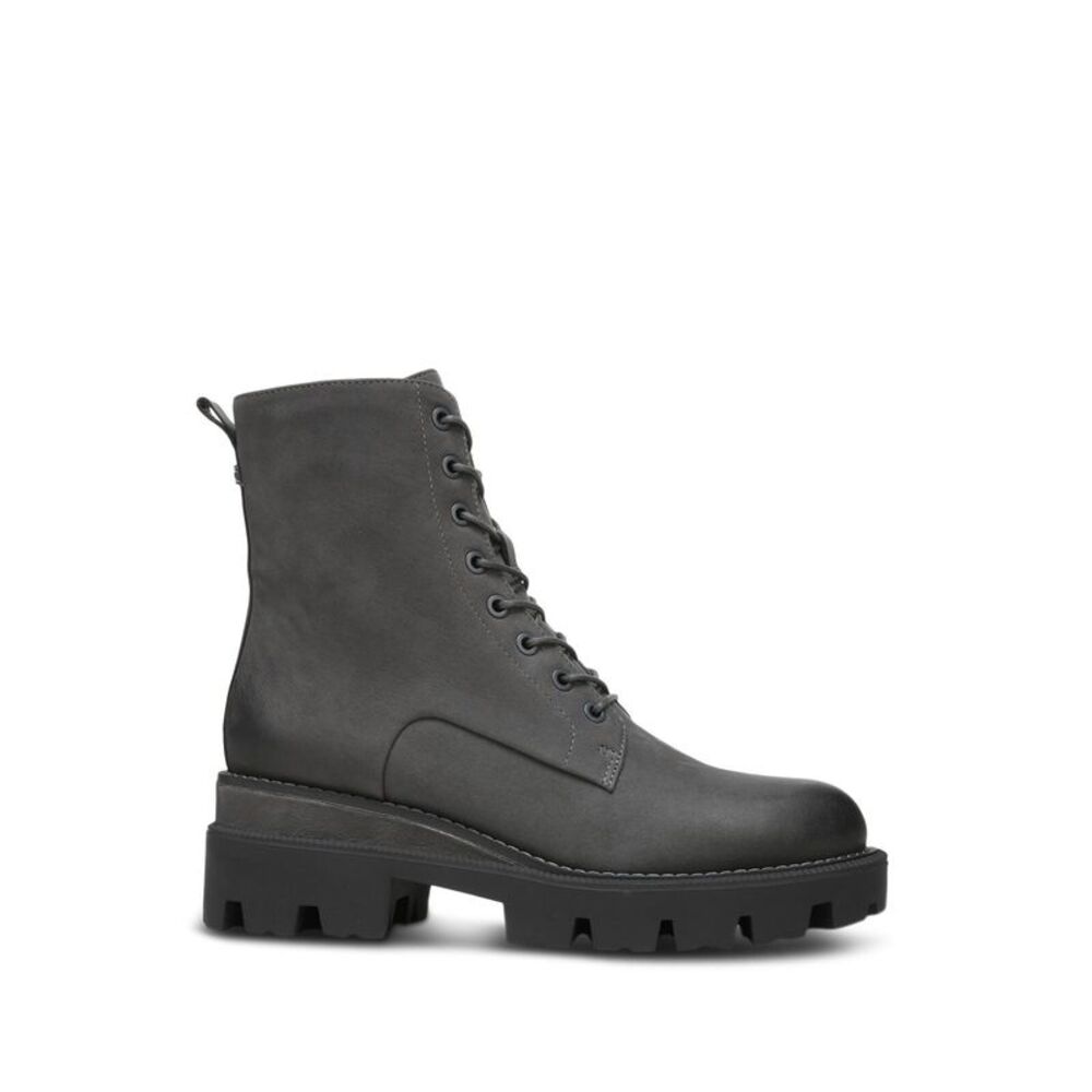 NWT SAM EDELMAN Womens Gray Garret Toe Block Heel Leather Combat Boots 11 M